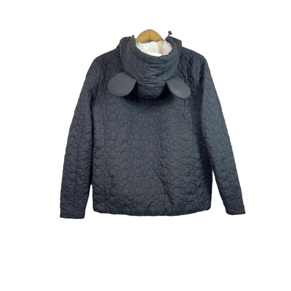 Disney Parks Quilted Jacket Black Embroidered Mickey Icon Hood Ears Full Zip S - Picture 2 of 12